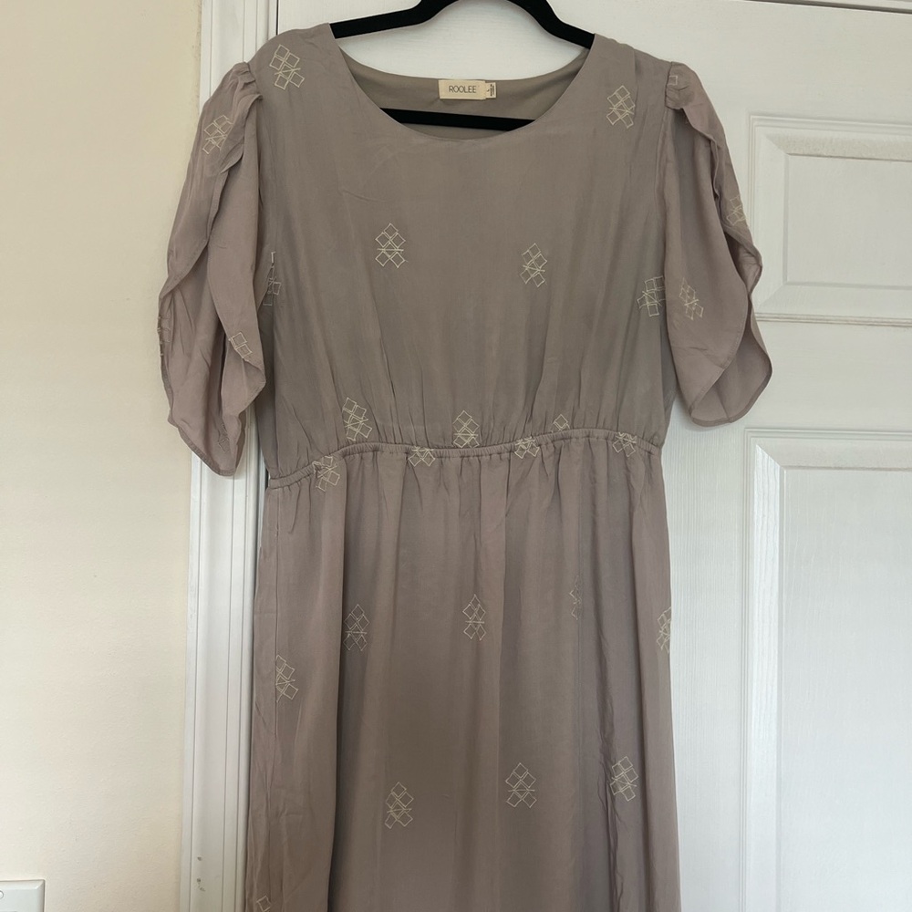 Roolee Taupe Embroidered Long Sleeve Dress